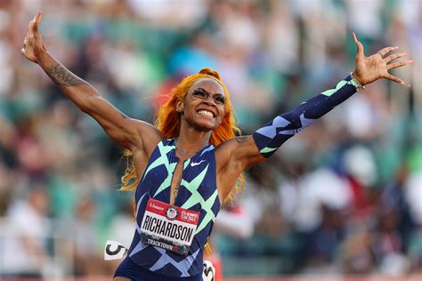 Sprinter Shacarri Richardson Celebrates Her 100 Meters Win With Warm