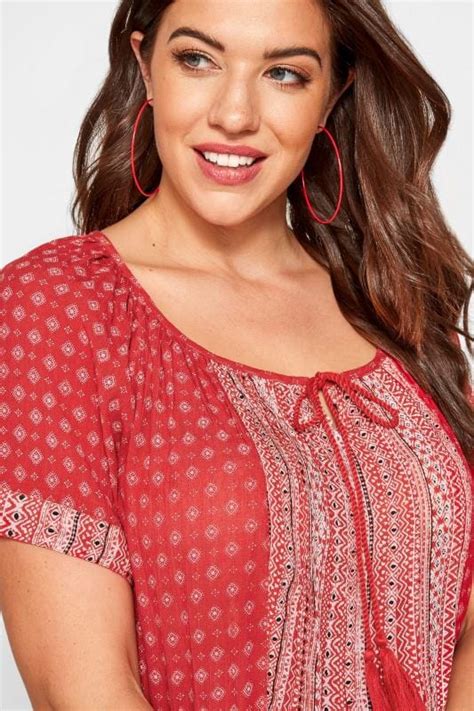 Red Aztec Print Gypsy Top Sizes 16 To 36 Yours Clothing