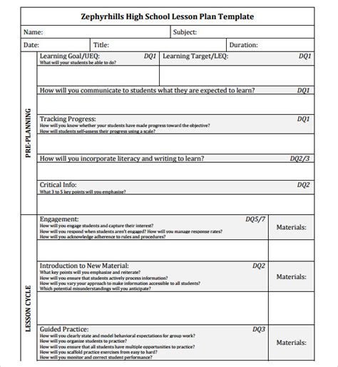 Free 10 Sample High School Lesson Plan Templates In Pdf Ms Word