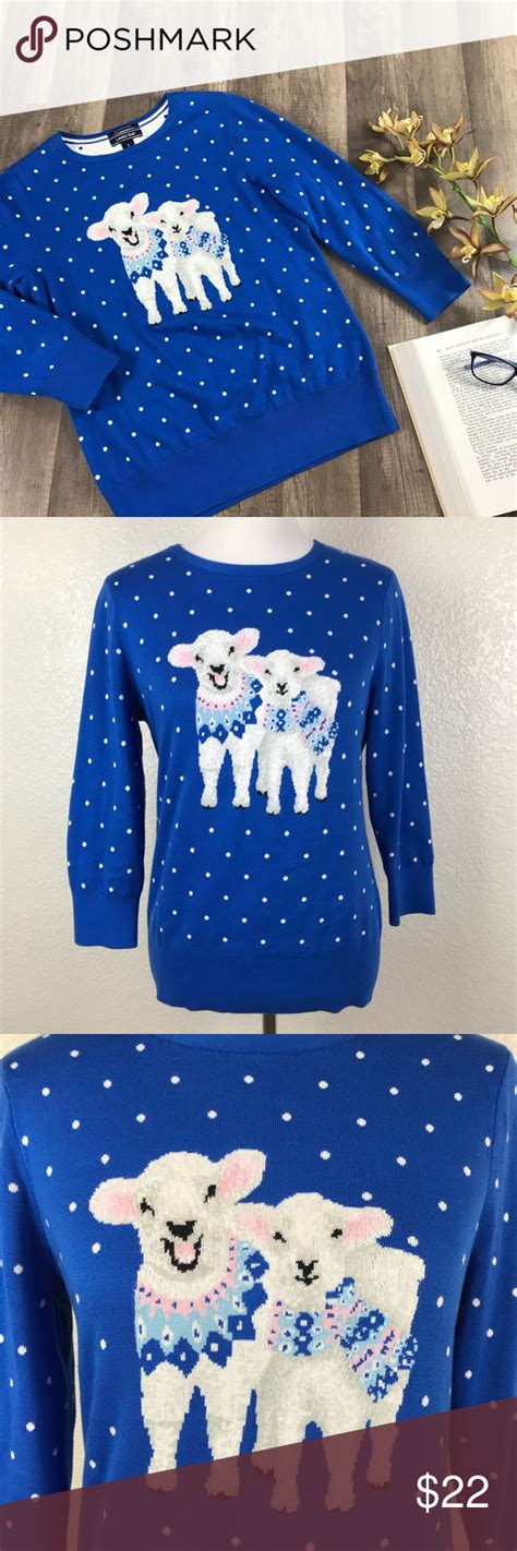 Lands End Blue Polka Dot Lamb Sweater Blue Polka Dots Sweaters