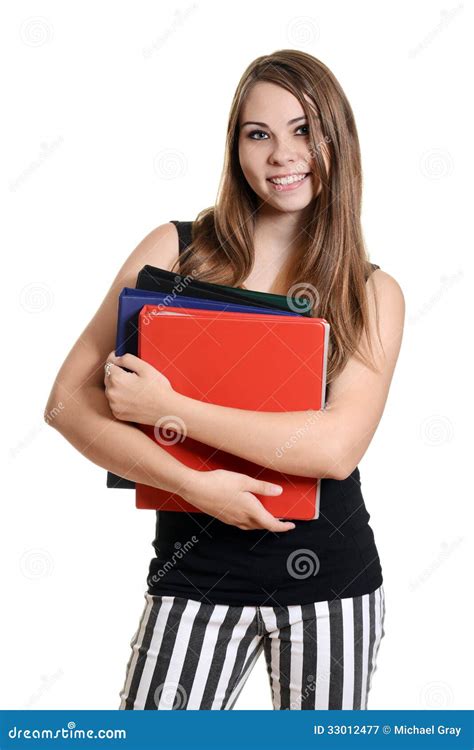Menina Adolescente Com Livros De Escola Imagem De Stock Imagem De Consideravelmente Pastas
