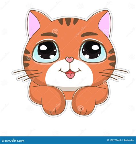 Cute Cartoon Cat With Big Eyes On A White Background Stock Vector
