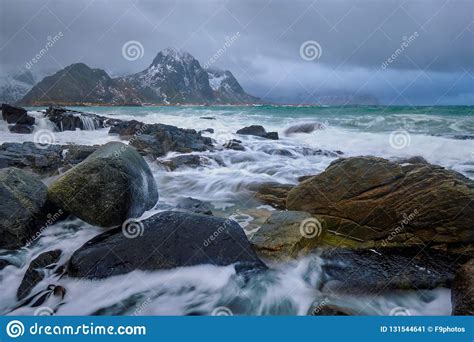 Rocky Coast Of Fjord In Norway Stock Image Image Of Norwegian Ocean