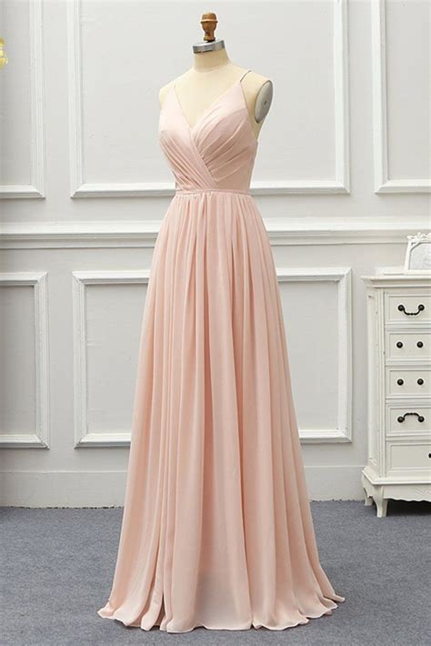 Blush Pink Chiffon Open Back Long Prom Dress Pink Bridesmaid Dress