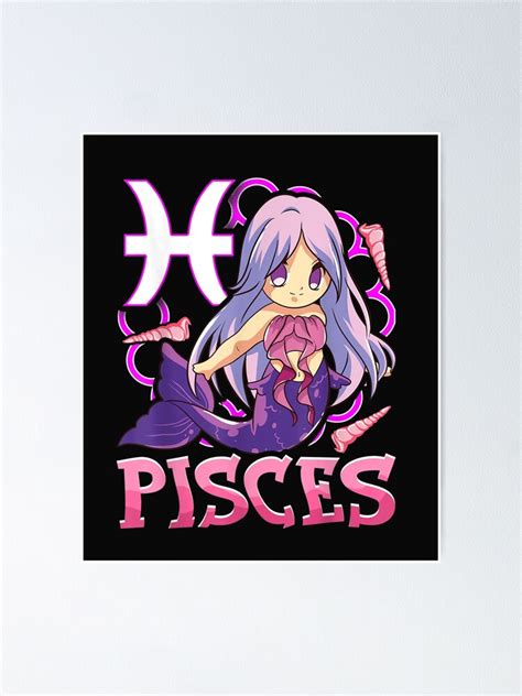 Pisces Chibi Zodiac Sign Horoscope Kawaii Manga Mermaid Poster By