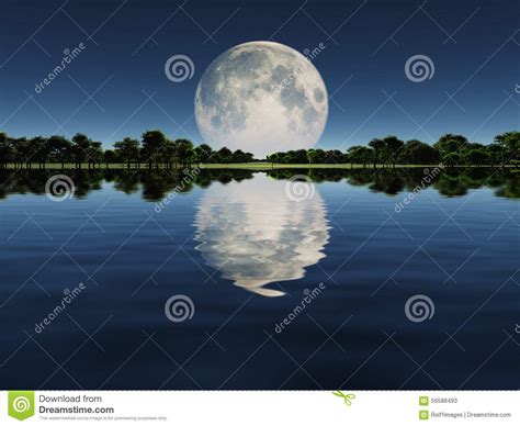 Moonrise Over Lake Stock Illustration Illustration Of Glow 56588493