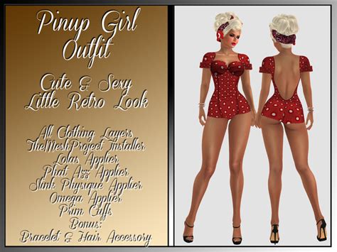 Second Life Marketplace Adorable And Sexy Pin Up Girl Outfit Tmp Lolas Omega Phatazz Slink