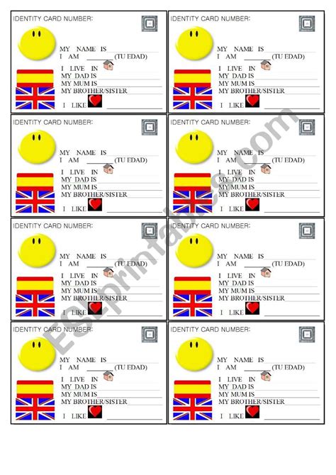 Identity Card Esl Worksheet By Dcotarelo