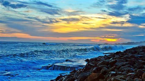 Wallpaper Sunlight Sunset Sea Bay Rock Shore Sky Beach