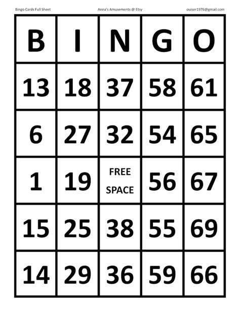 Large Print Bingo Sheets Etsy Uk