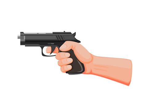 Hand Holding Gun Aiming Ready To Shot Handgun Pistol In Cartoon Illustration Vector On White