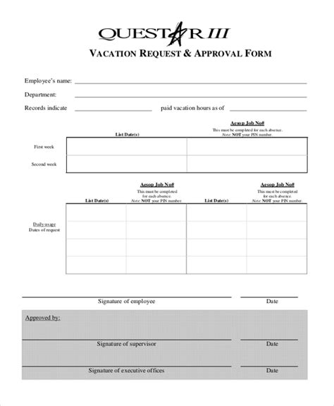 Free 12 Sample Vacation Request Forms In Pdf Ms Word Excel