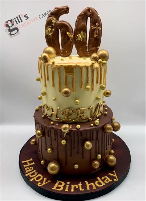 60th Two Tier Chocolate And Gold Cake Alcohol Birthday Cake 60th