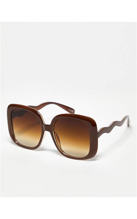 Asos Oversized 70s Sunglasses With Wavy Temple Detail In Brown Lyst Australia