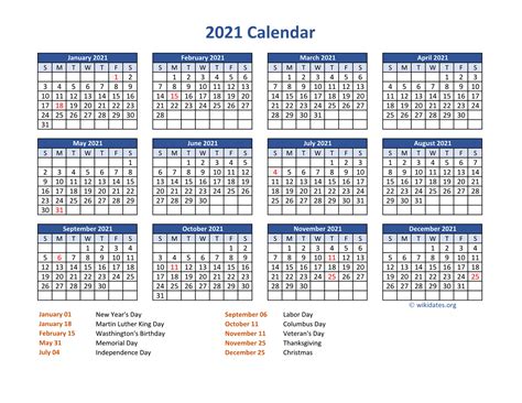 Pdf Calendar 2021 With Federal Holidays
