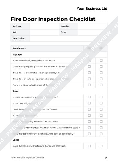 Fire Door Inspection Checklist Form Template Haspod