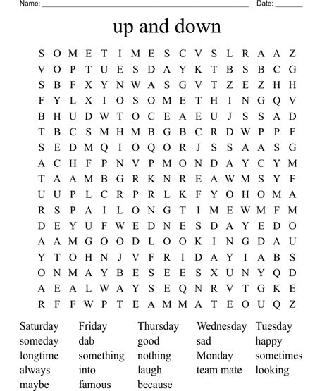 Up And Down Word Search Wordmint