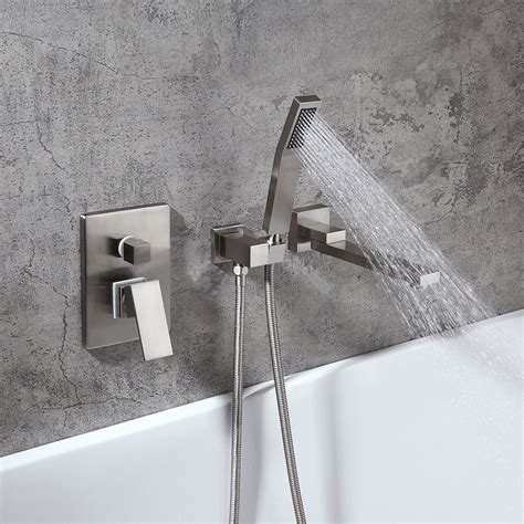 Contemporary Wall Mounted Swivel Bath Filler Mixer Tap Hand Shower
