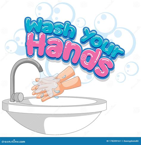 Wash Your Hands Poster Design With Hands Being Washed Stock Vector