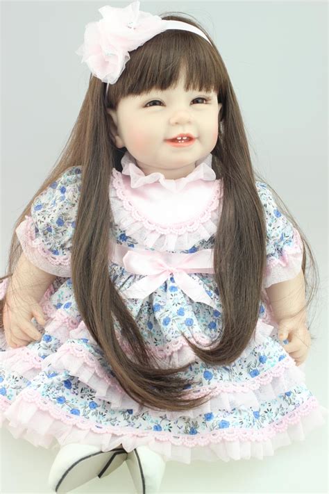 Dolls with long hair for toddlers. 22" Brown long hair girl doll reborn fake baby doll ...