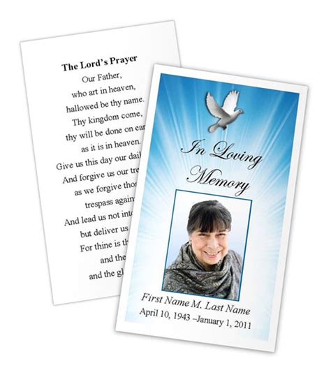 Celestial Dove Memorial Prayer Card Template Elegant Memorials