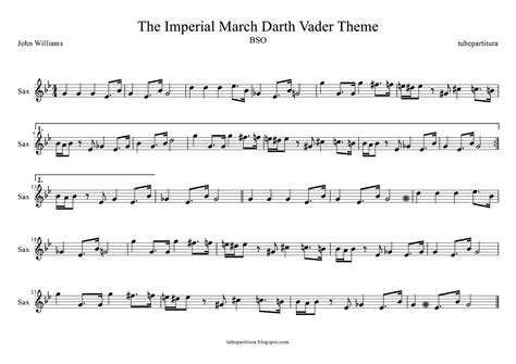 Search our free piano sheet music database for more! tubescore: Easy Sheet Music for The Imperial March for Alto Saxophone. Star Wars music scores by ...