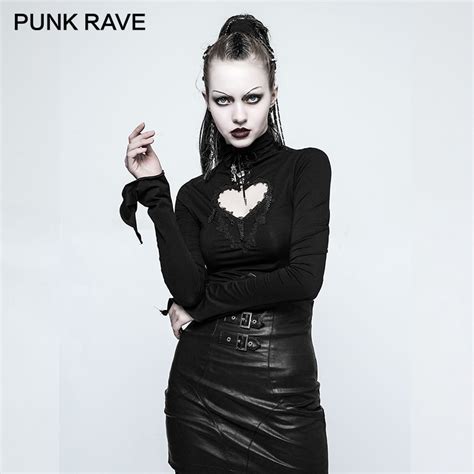 Punk Rave Gothic Ribbon Embroidery Hearts Hollow Out Lace Trim T Shirt Female Harajuku Cropped