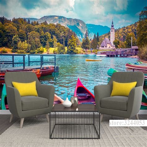 Customize Wall Murals Scenery Alps Lake Town Landscape Wallpaper 3d