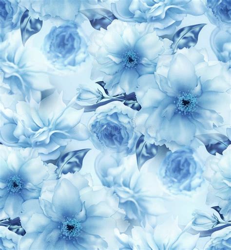 Blue Cherry Sakura Flower Floral Blue Digital Art Seamless Pattern