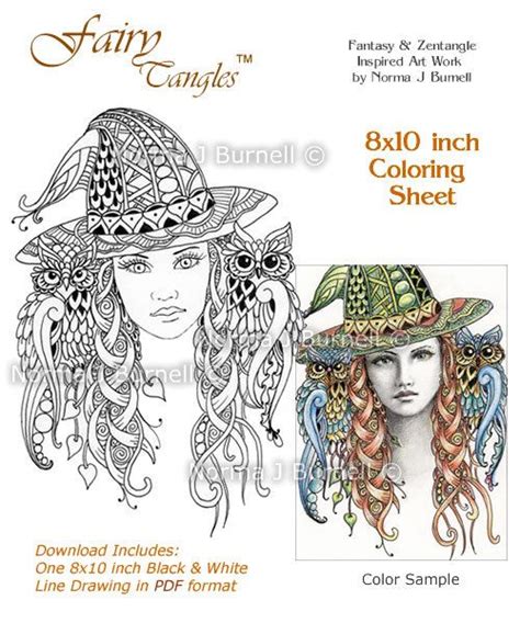 Miss Witch Fairy Tangles Coloring Book Page By Norma J Burnell Https