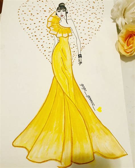 Happy Yellow Dress Design Drawing Fashion Design Sketchbook Fashion