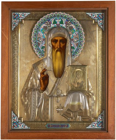 An Icon Of St Alexei Metropolitan Of Moscow In A Silver Gilt And