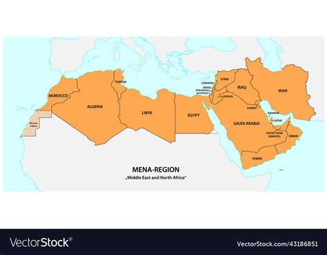 Map Of The Mena Region Middle East And North Vector Image