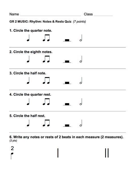 Notes And Rests Worksheet