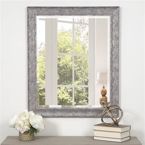 Distressed Silver Scoop Framed Beveled Wall Accent Mirror 24x30 By