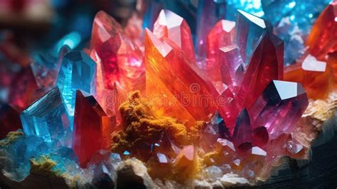 Colorful Cave Crystals Mystic Gemstone Generative Ai Stock Photo