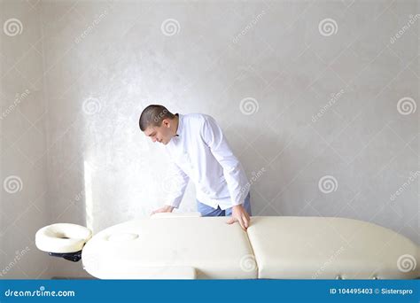 Professional Male Massage Therapist Preparing To Receive Patient Stock Image Image Of Massage
