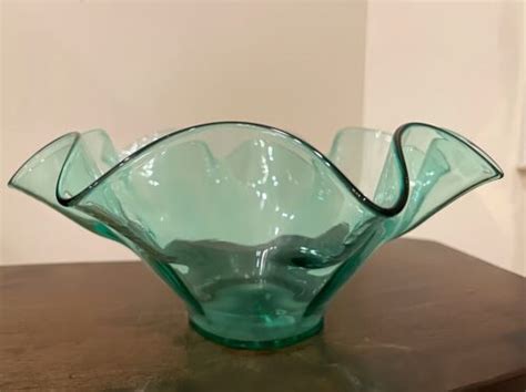 “vintage Blenko Turquoise Ruffled Glass Bowl Mid Century Decor” Review Photos Ebay