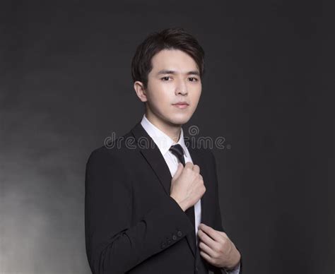 Young Asian Handsome Business Man In Black Suit Stock Photo Image Of