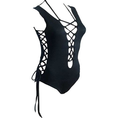 Bathing Suits Women One Piece Front Side Lace Up Monokini Swimsuits Liked On Polyvore Featuring