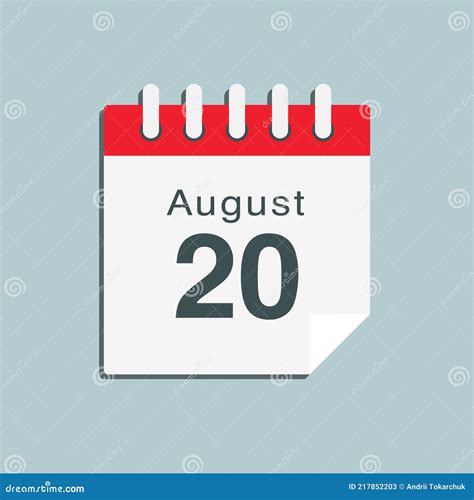 Icon Day Date 20 August Template Calendar Page Stock Vector
