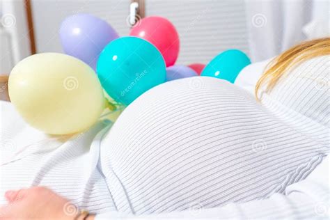Pregnant Woman Belly And Balloons Isolated On White Pregnancy Concept Stock Image Image Of