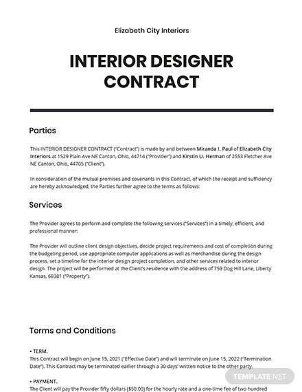 Free Interior Design Contract Template Pdf Printable Templates