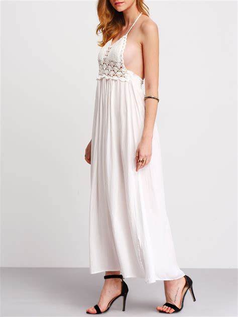 Halter Backless Lace Insert Maxi Dress