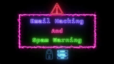 Email Hacking And Spam Warning Neon Green Blue Fluorescent Text Animation Pink Frame On Black