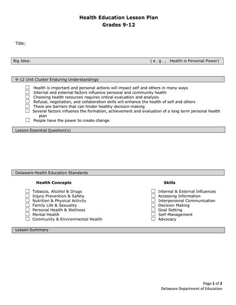 Health Education Lesson Plan Templates At