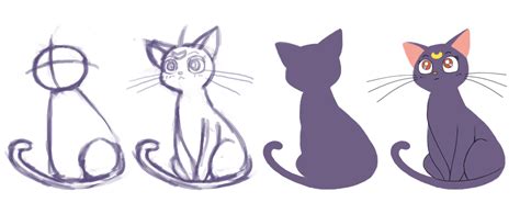 Easy step by step cat drawing. I tried drawing a few anime cats. Luna (Sailor ...