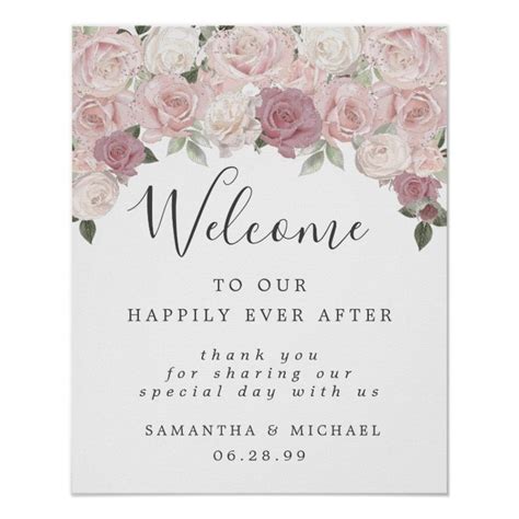 Rustic Boho Pink White Floral Wedding Welcome Sign Zazzle