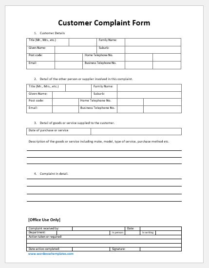 Customer Complaint Form Template For Word Download And Edit