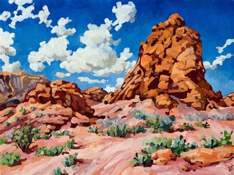 Utah Landscape Oil Painting Of Red Rock Boulders Contrasted Against A